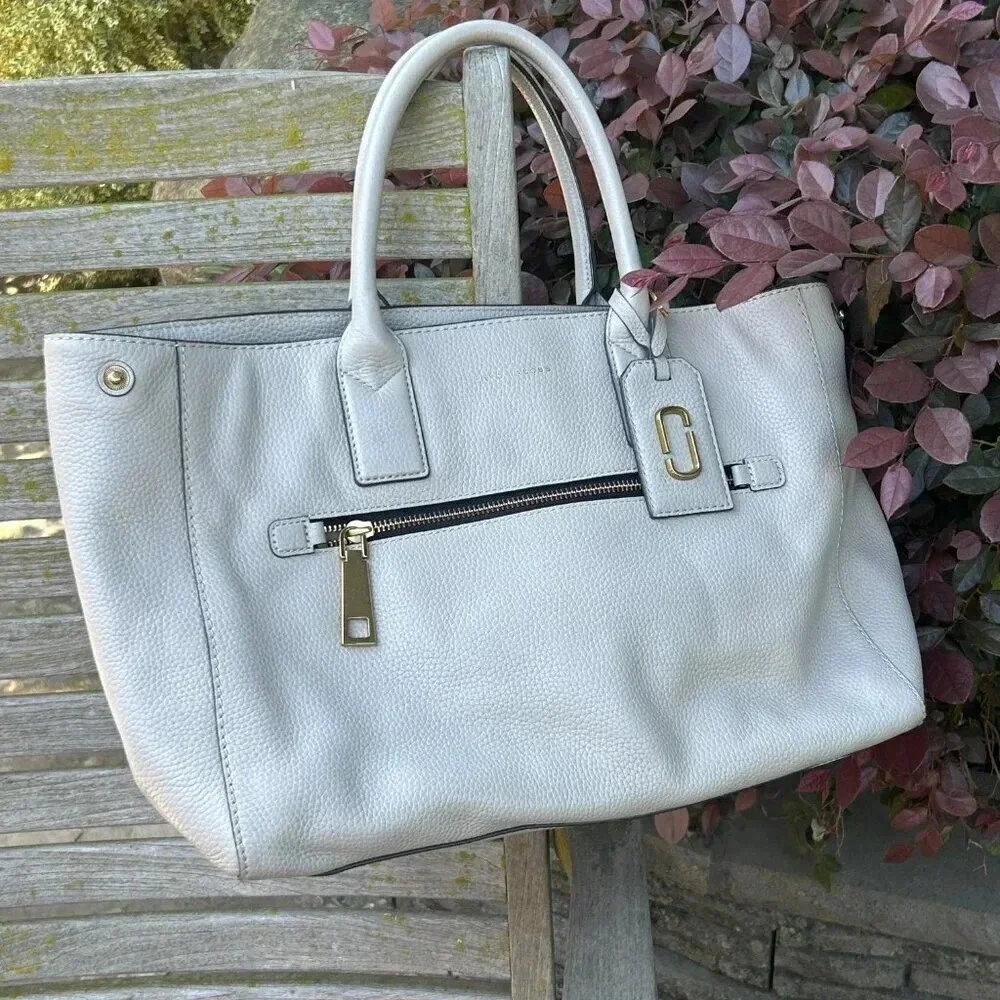Marc Jacobs Pebbled Leather Tote in Light Gray with Gold Hardware